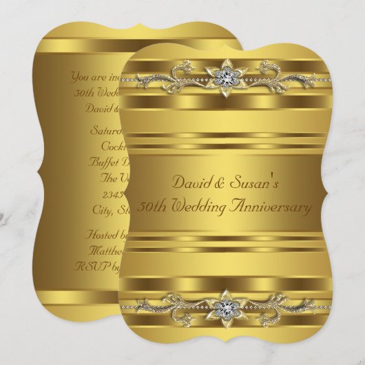 Pure Gold 50e huwelijksjubileumfeest Kaart (Voorkant / Achterkant)