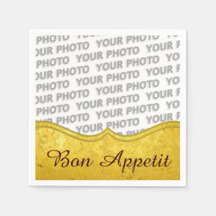PURE GOLD-patroon / goudblad + uw foto en tekst Servetten