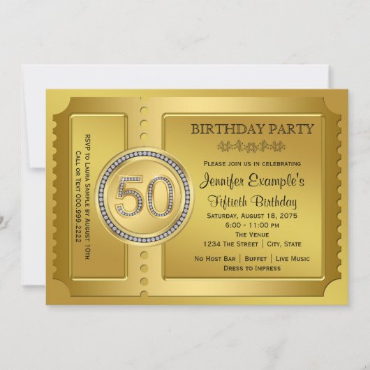 Pure Gold Ticket 50ste verpartijfeest Kaart (Voorkant)