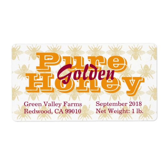 Pure Golden Honey Jar Food Labels (Voorkant)
