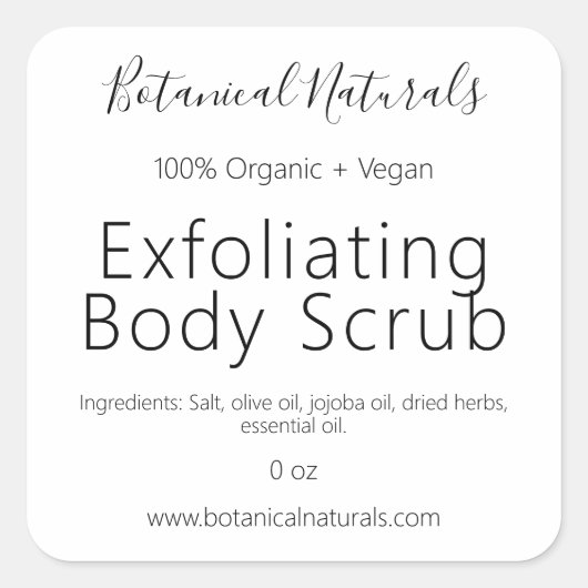 Pure Handgemaakte Biologische Vegan Body Scrub Lab Vierkante Sticker (Voorkant)