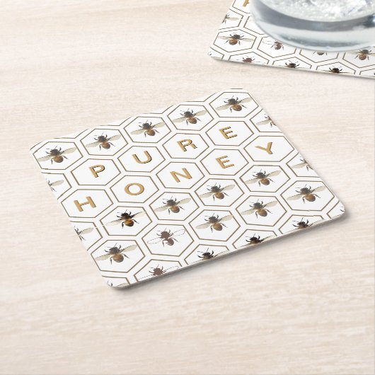 PURE HONEY Apiary Promotion Bee Honeycomb Onderzet Kartonnen Onderzetters (Schuin)