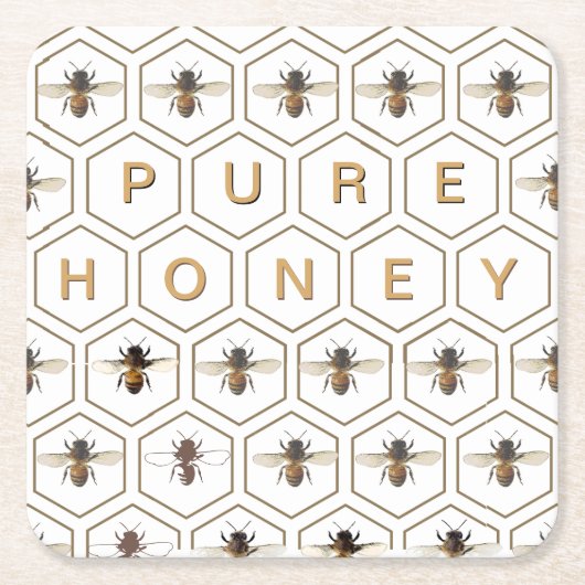 PURE HONEY Apiary Promotion Bee Honeycomb Onderzet Kartonnen Onderzetters (Voorkant)