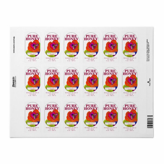 Pure Honey Jar 2 lbs./907g Etiket (Full Sheet)