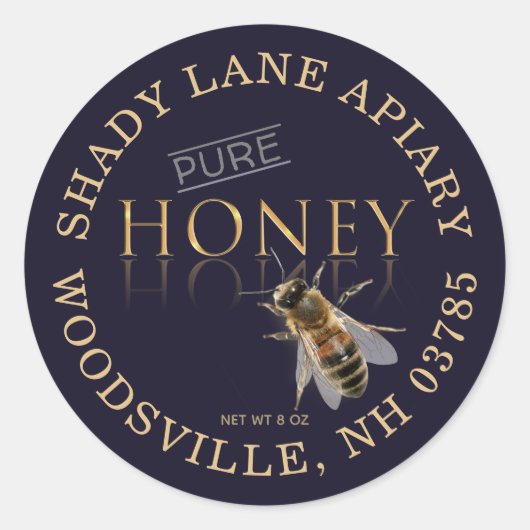 PURE Honey Label met Honeybee Dark Navy Gold (Voorkant)