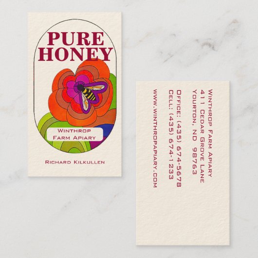 Pure Honey Pop Art Flowers Visitekaartje (Voorkant / Achterkant)