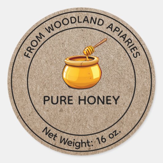 Pure Honey Pot Apiary Canning Jar Label Kraft (Voorkant)