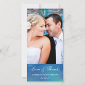 Pure liefde / Waterverf bruiloft fotokaart / blauw Bedankkaart (Voorkant)