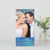 Pure liefde / Waterverf bruiloft fotokaart / blauw Bedankkaart (Staand voorkant)