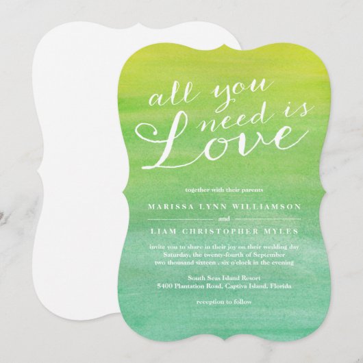 Pure Liefde Waterverf Bruiloft / Limoen Emerald Kaart (Voorkant / Achterkant)