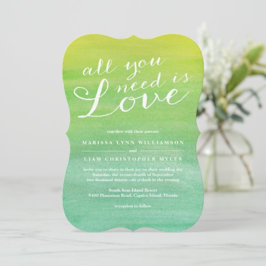 Pure Liefde Waterverf Bruiloft / Limoen Emerald Kaart (Staand voorkant)