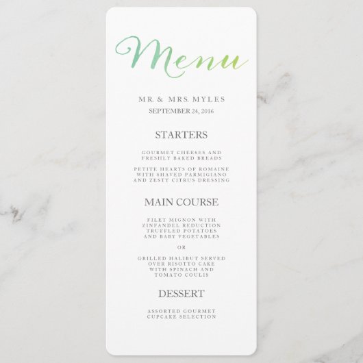 Pure Liefde Waterverf Bruiloft Menu / Limoen Emera (Voorkant)