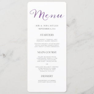 Pure Liefde Waterverf Bruiloft Menu / Violet