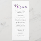 Pure Liefde Waterverf Bruiloft Menu / Violet (Voorkant)