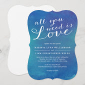 Pure Liefde Waterverf Bruiloft / Ocean Blue Kaart (Voorkant / Achterkant)