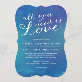 Pure Liefde Waterverf Bruiloft / Ocean Blue Kaart