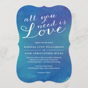 Pure Liefde Waterverf Bruiloft / Ocean Blue Kaart