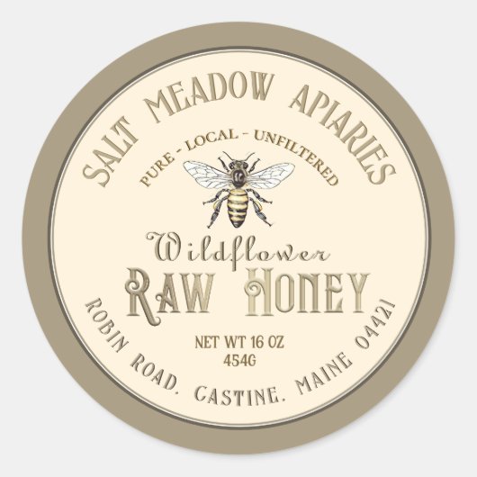 Pure Lokale Ruwe Honing Label Koningin Bij op Ivoo (Voorkant)