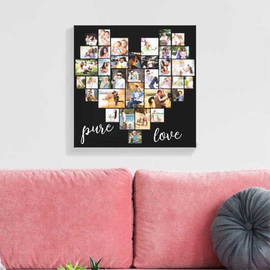 Pure Love Heart Shaped Photo Collage Small Square Canvas Afdruk (Insitu (Woonkamer))
