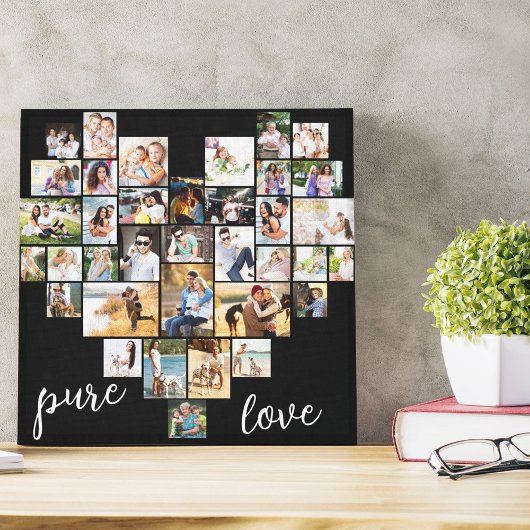 Pure Love Heart Shaped Photo Collage Small Square Canvas Afdruk