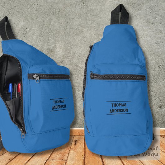 Pure Ocean Blue gecombineerd met zwarte tekst Sling Bag