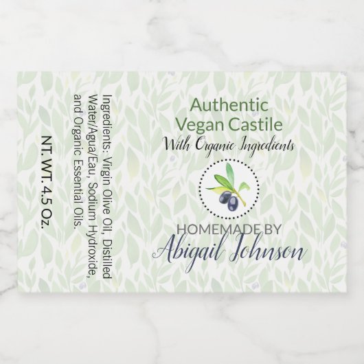 Pure Olijfolie Handgemaakte Zelfgemaakte Zeep Scru Voedselcontainer Etiket (Enkel label)