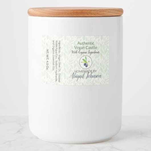 Pure Olijfolie Handgemaakte Zelfgemaakte Zeep Scru Voedselcontainer Etiket (Voorkant)