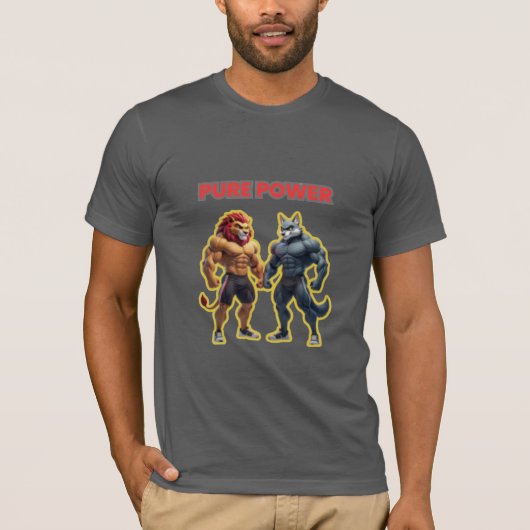 Pure Power – Strong Animal Muscle Cartoon Design T-shirt (Voorkant)