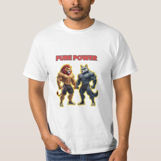 Pure Power – Strong Animal Muscle Cartoon Design T-shirt (Voorkant)