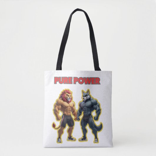 Pure Power – Strong Animal Muscle Cartoon Design Tote Bag (Voorkant)