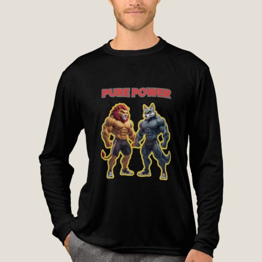 Pure Power – Strong Animal Muscle Cartoon Design Tri-Blend Shirt (Voorkant volledig)