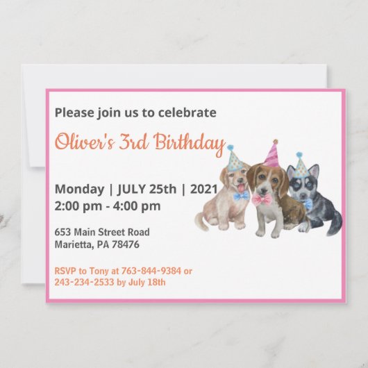 Pure Puppy | Dogs Theme Boy First Birthday Party Kaart (Voorkant)