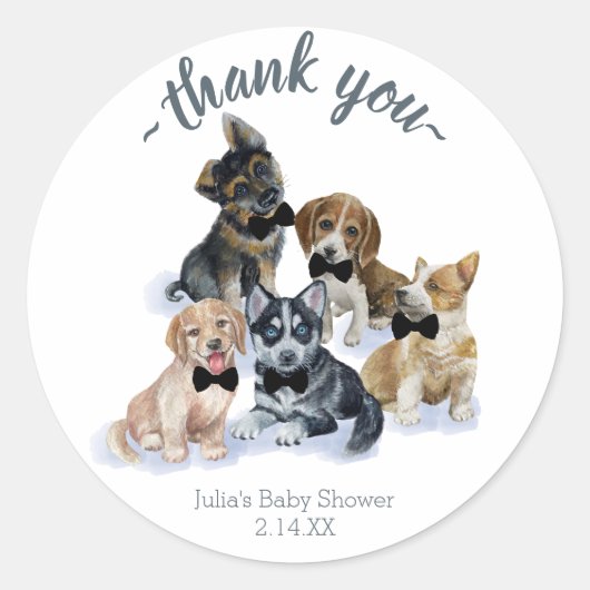 Pure Puppy | Elegant Cute Baby shower Hartelijk da Ronde Sticker (Voorkant)