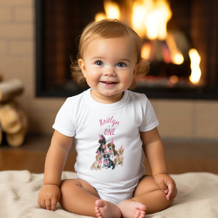 Pure Puppy   Girls roze First Birthday Party Gift Romper