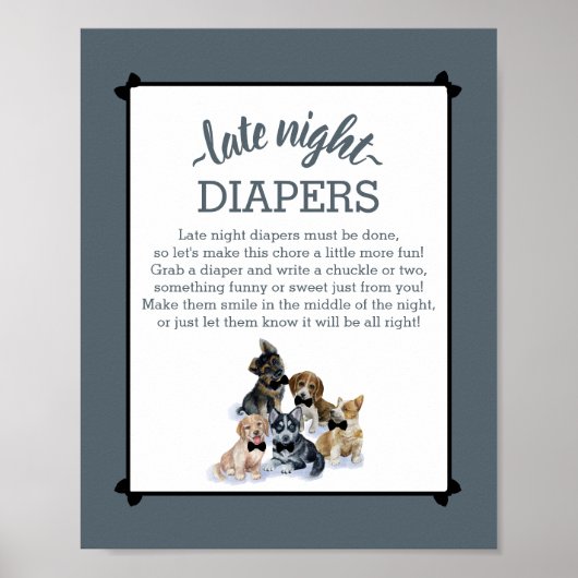 Pure Puppy | Late Night Diapers Baby shower Game Poster (Voorkant)