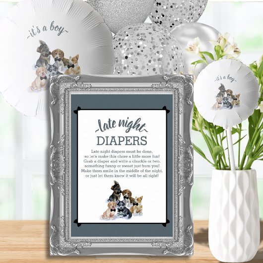 Pure Puppy | Late Night Diapers Baby shower Game Poster