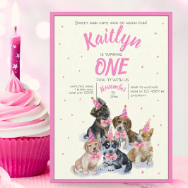 Pure Puppy 🐶 Thema Meisjes Roze Verjaardagsfeest Kaart