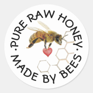 PURE RAUWE HONINGBIJ Honingraat en Hart Ronde Sticker