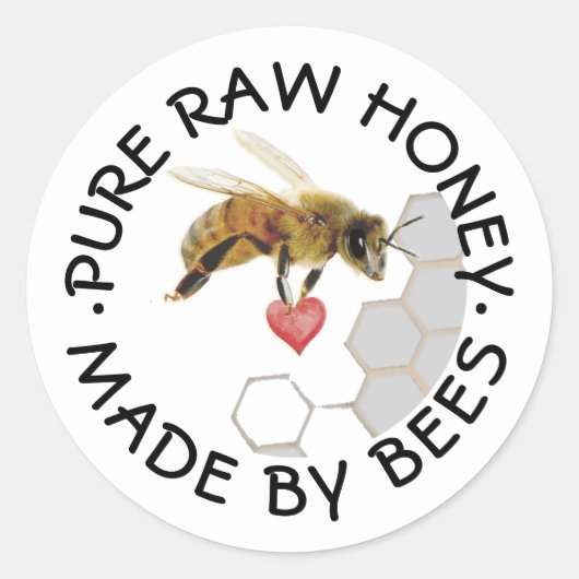 PURE RAUWE HONINGBIJ Honingraat en Hart Ronde Sticker (Voorkant)