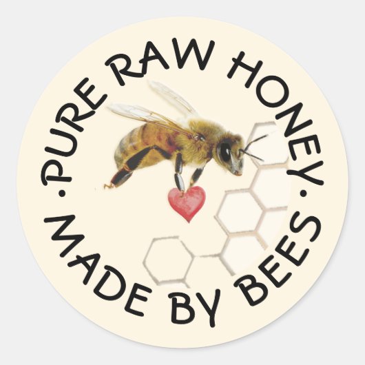 PURE RAUWE HONINGBIJ Honingraat en Hart Ronde Sticker (Voorkant)