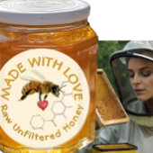 PURE RAUWE HONINGBIJ Honingraat en Hart Ronde Sticker