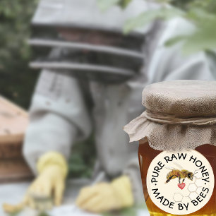 PURE RAUWE HONINGBIJ Honingraat en Hart Ronde Sticker