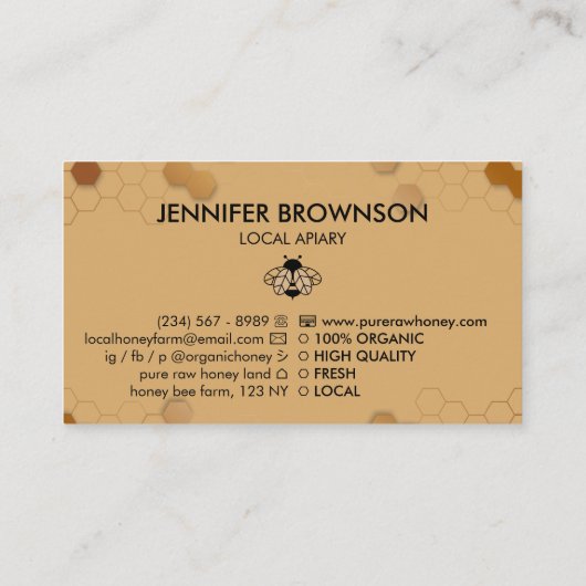 Pure Raw Honey Bee Keeper Honeycomb Apiary Visitekaartje (Achterkant)