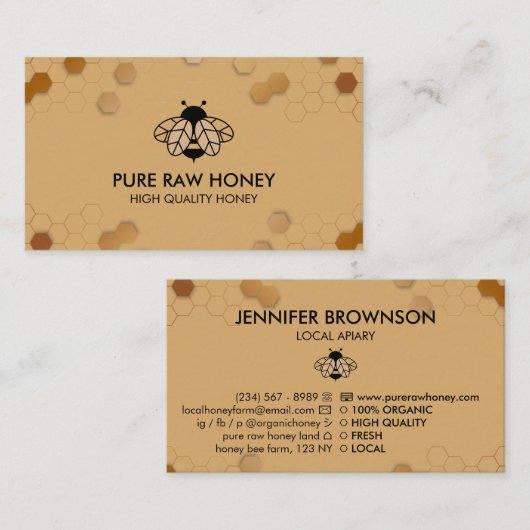 Pure Raw Honey Bee Keeper Honeycomb Apiary Visitekaartje (Voorkant / Achterkant)
