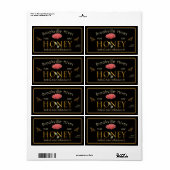 Pure Raw Honey Label Black and Gold Red Flower Bee (Full Sheet)