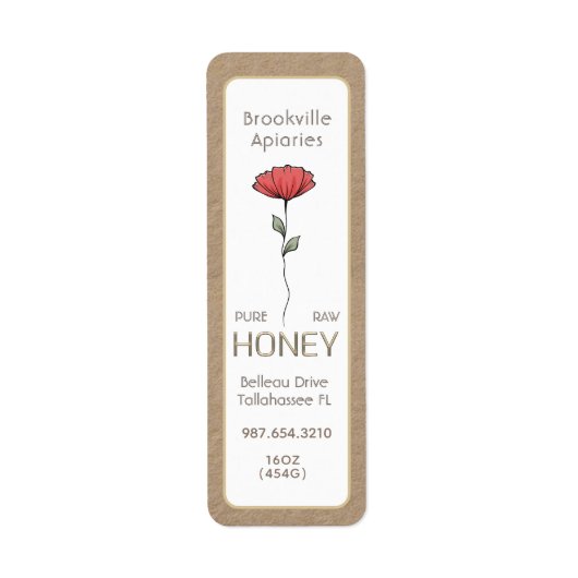 Pure Raw Honey Label Kraft en White met Flower (Voorkant)