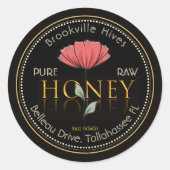 Pure Raw Honey Label Zwart en Goud Poppy Flower (Voorkant)