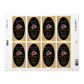 Pure Raw Honey Label Zwart Goud Border Roos Flower (Full Sheet)