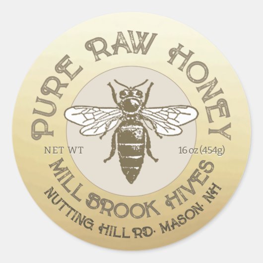 PURE RAW HONEY QUEEN BEE LABEL (Voorkant)