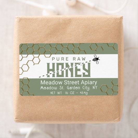 Pure Raw Honey Schattige Bee Crossing Gold Honingr Etiket (Insitu)